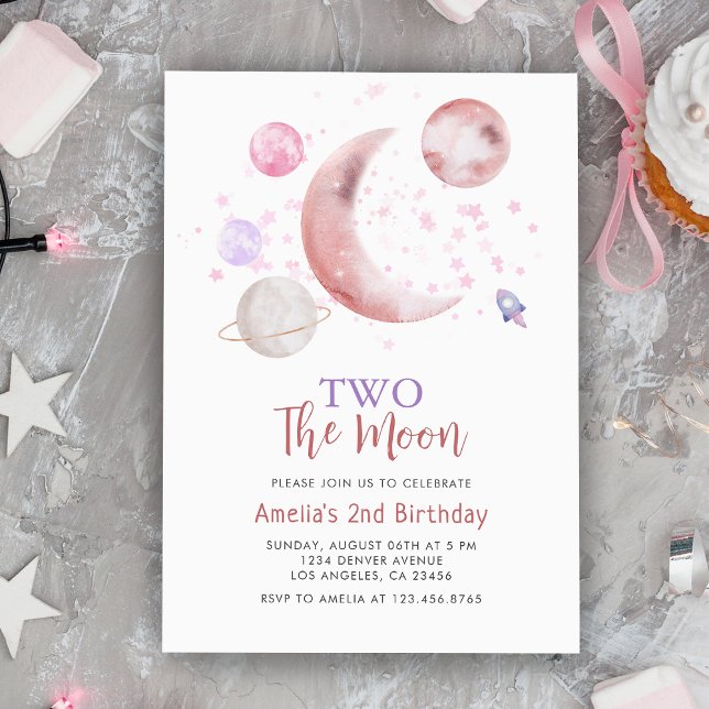 Invitation 2e Deux La Lune Fille d'anniversaire (2nd Two The Moon Birthday Girl Invitation
)