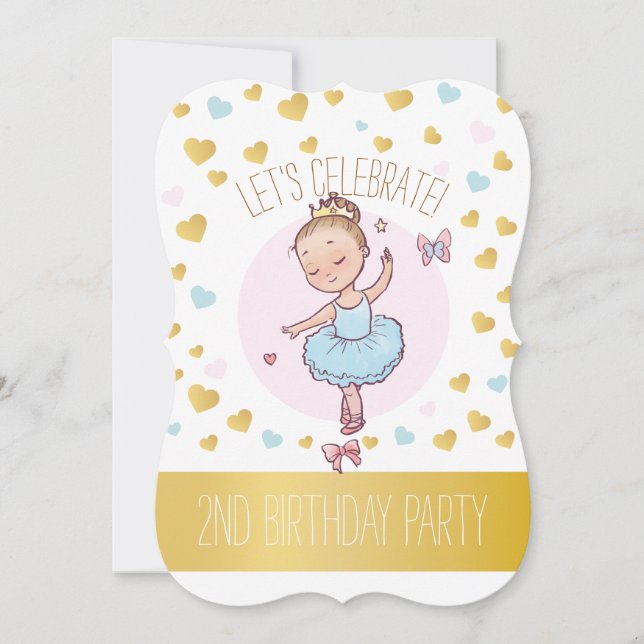 Invitation 2e fête d'anniversaire| Princesse Ballerina à Tutu (Devant)