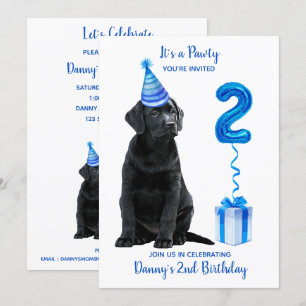 Invitation 2ème Anniversaire Chiot Thème - Chien bleu mignon 