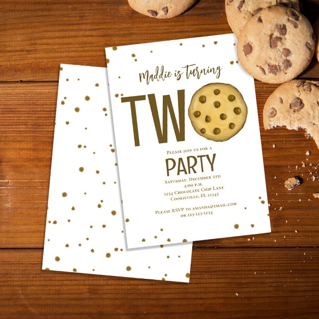 Invitation 2ème anniversaire de fête Cute Cookie (Chocolate chip cookies second birthday invitations)