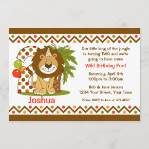 Invitation 2ème anniversaire de lion mignon