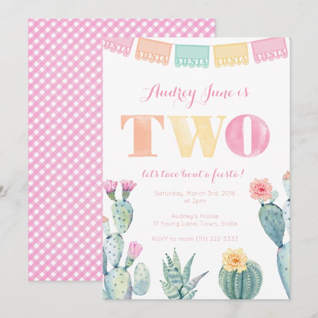 Invitation 2ème anniversaire pour fille - Taco à propos d'une (Devant / Derrière)