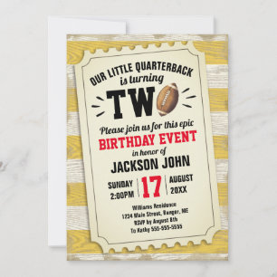 Invitation 2ème Anniversaire Sports Football Billet Rustique 