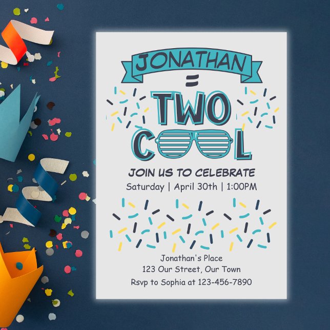 Invitation 2nd Birthday Boy Two Cool Sunglasses (Créateur téléchargé)