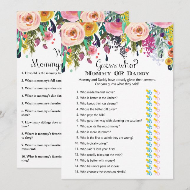 Invitation 2x Jeu Flower Garden Baby shower 5x7" Taille (Devant / Derrière)