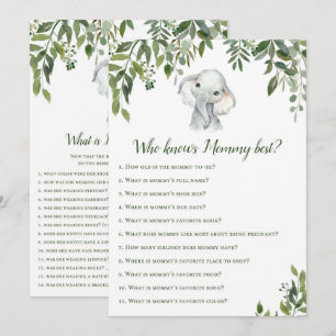 Invitation 2x Jeux Eléphant Baby shower 5x7" Taille