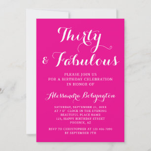 Invitation 30 Anniversaire fabuleux calligraphie rose blanc