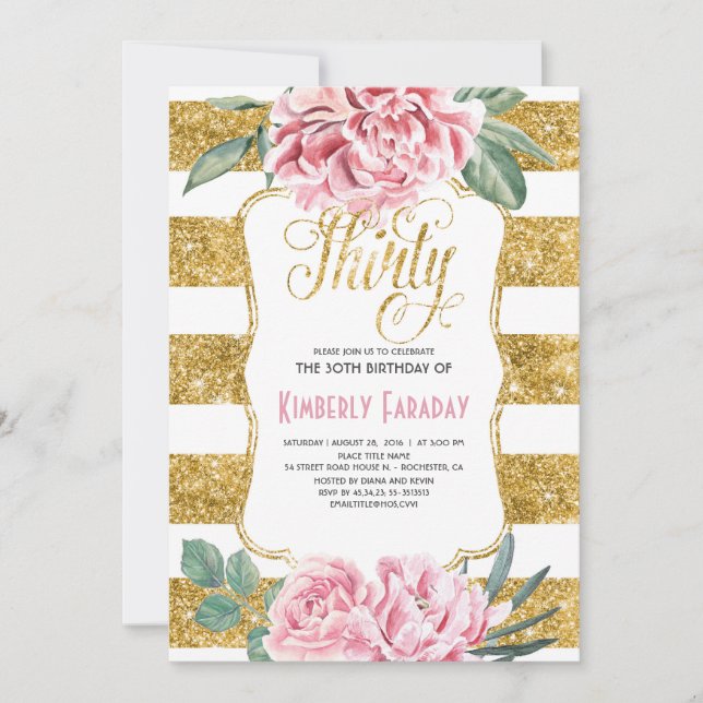 Invitation 30 Anniversaire - Floral Gold - Glam (Devant)