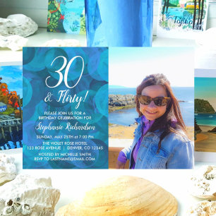 Invitation 30 ans et séduisante Photo d'anniversaire Ocean Bl
