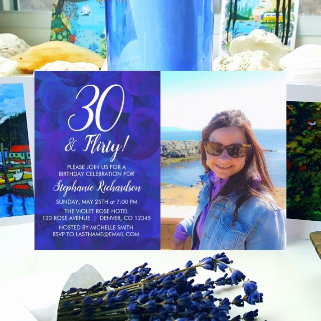 Invitation 30 et Flirty Royal Blue Photo fête d'anniversaire (Créateur téléchargé)