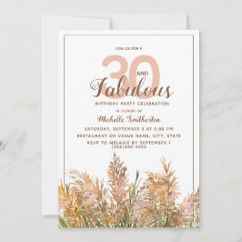 Invitation 30 Fabuleuses herbes de Pampas à Anniversaire Blan