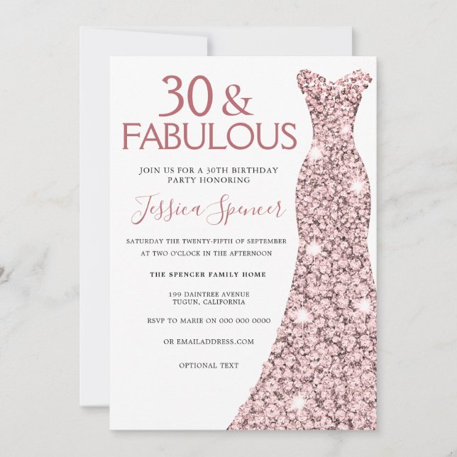 Invitation 30 & Fabulous Rose Gold robe 30e fête d'anniversai (Devant)