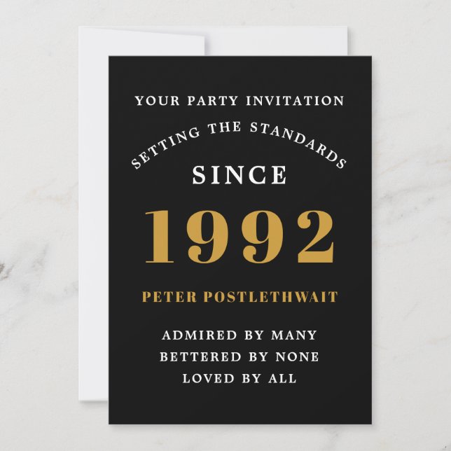 Invitation 30e anniversaire 1992 Black Gold Elegant Chic (Devant)