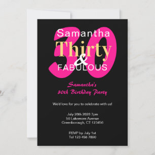 Invitation 30e Anniversaire 30 et Fabuleux Rose Chaud Noir Pa