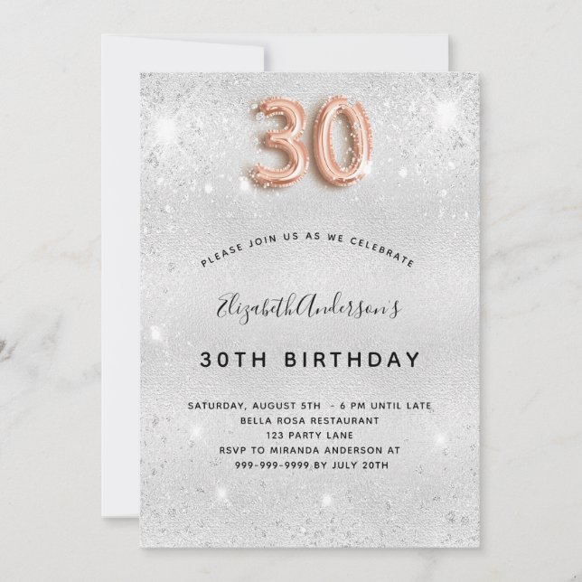 Invitation 30e anniversaire argent rose or parties scintillan (Devant)