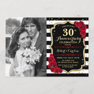 Invitation 30e anniversaire avec photo - Or Noir Rouge