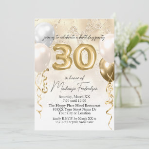 Invitation 30e anniversaire Ballons sur Parties scintillant d