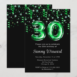 Invitation 30e anniversaire Ballons verts Flocon de neige Con