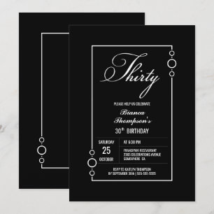 Invitation 30e anniversaire Black avec White Frame Party