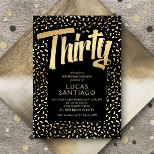 Invitation 30e anniversaire Black Gold Confetti
