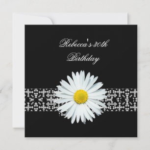 Invitation 30e anniversaire Black White Flower Jaune