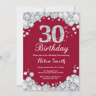 Invitation 30e anniversaire Bourgogne Rouge et Diamant Argent