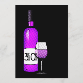Invitation 30e anniversaire : bouteille de vin et verre