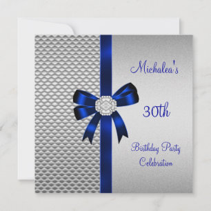 Invitation 30e anniversaire Carreaux d'argent Bleu Diamant Bo