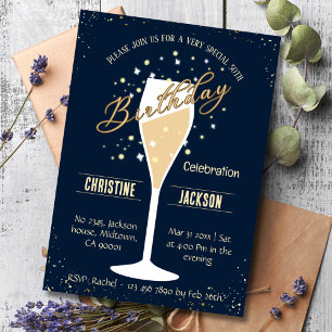 Invitation 30e anniversaire Champagne toast bleu et beige cou