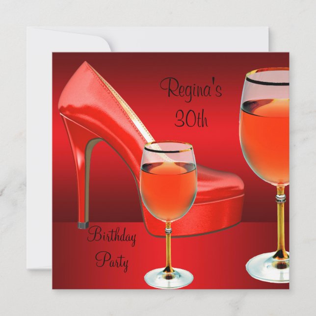 Invitation 30e Anniversaire Chaussures Rouges Hi Talons Vin V (Devant)