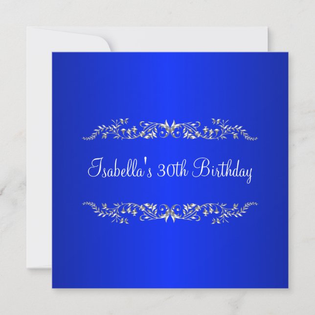 Invitation 30e anniversaire Cobalt & Silver Floral Metal (Devant)
