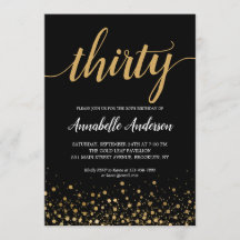 30e Anniversaire Confetti d'or moderne Script Noir