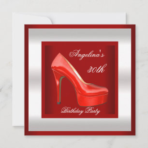 Invitation 30e anniversaire de fête Argent Rouge talon haute