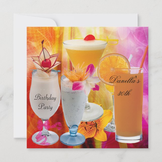 Invitation 30e anniversaire de fête Boissons tropicales Cockt (Devant)