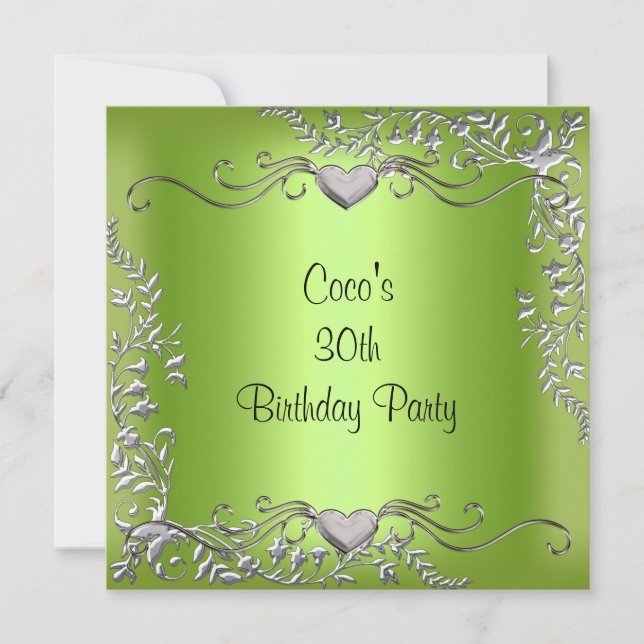 Invitation 30e anniversaire de fête Silver Lime Green (Devant)