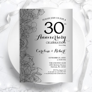 Invitation 30e anniversaire de la florale noire d'argent