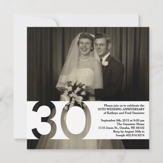 Invitation 30e anniversaire de mariage 5,25 x 5,25 (Devant)