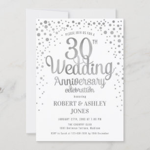 Invitation 30e anniversaire de mariage - Argent et blanc