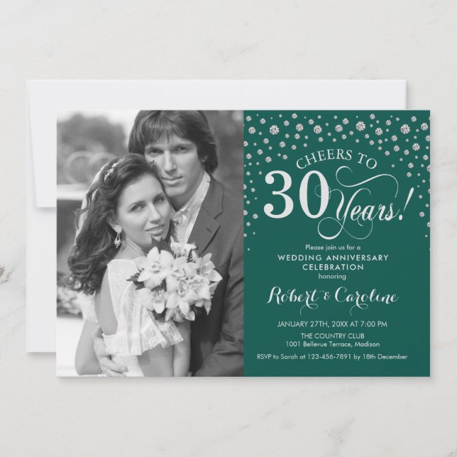 Invitation 30e anniversaire de mariage avec photo - Vert arge (Devant)