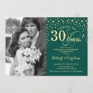 Invitation 30e anniversaire de mariage avec photo - Vert or