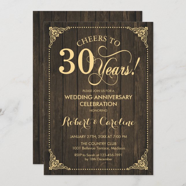 Invitation 30e anniversaire de mariage - Bois doré (Devant / Derrière)