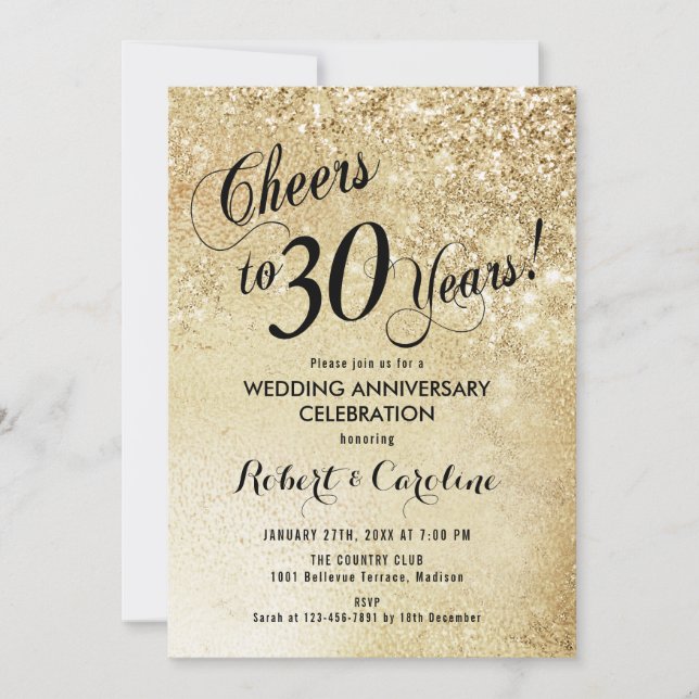 Invitation 30e anniversaire de mariage or (Devant)