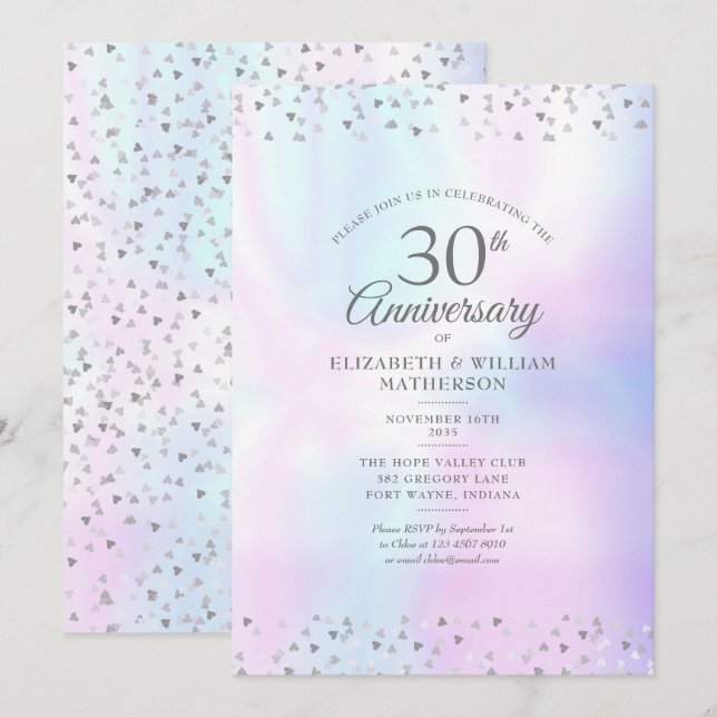 Invitation 30e anniversaire de Mariage Pearl Hearts Confetti (Devant / Derrière)