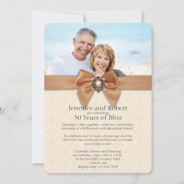 Invitation 30e anniversaire de mariage Pêche Perle (Devant)