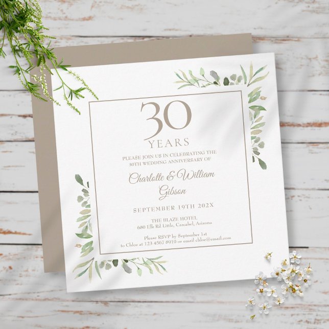 Invitation 30e Anniversaire de Mariage Perle Floral de Verdur (Créateur téléchargé)