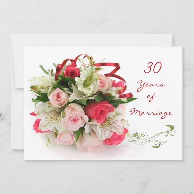 Invitation 30e anniversaire de mariage.  Roses et lys (Devant)