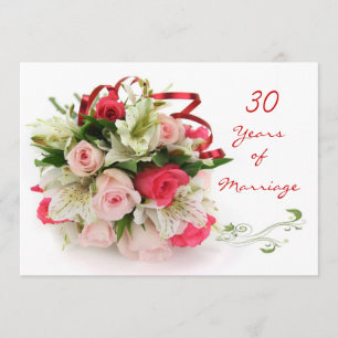 Invitation 30e anniversaire de mariage. Roses et lys