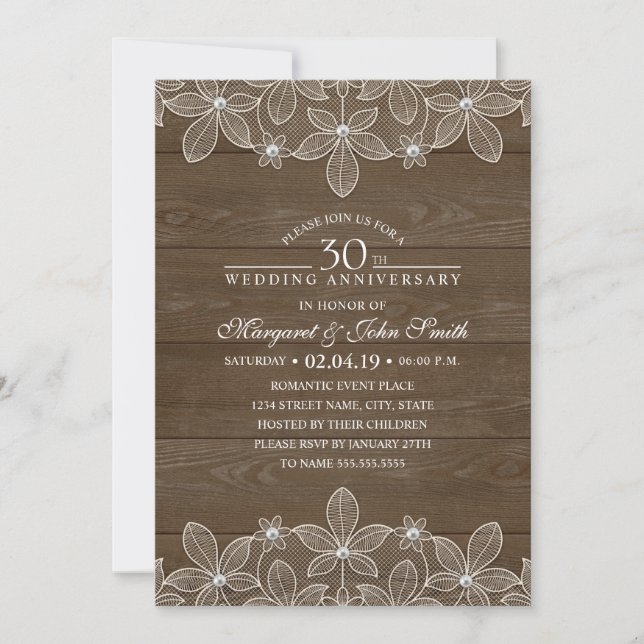 Invitation 30e Anniversaire de Mariage Rustique Bois Campagne (Devant)