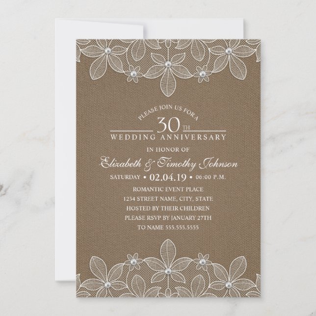 Invitation 30e Anniversaire de Mariage Rustique Sombre Toile  (Devant)