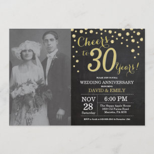 Invitation 30e Anniversaire de Mariage Tableau Noir et Or